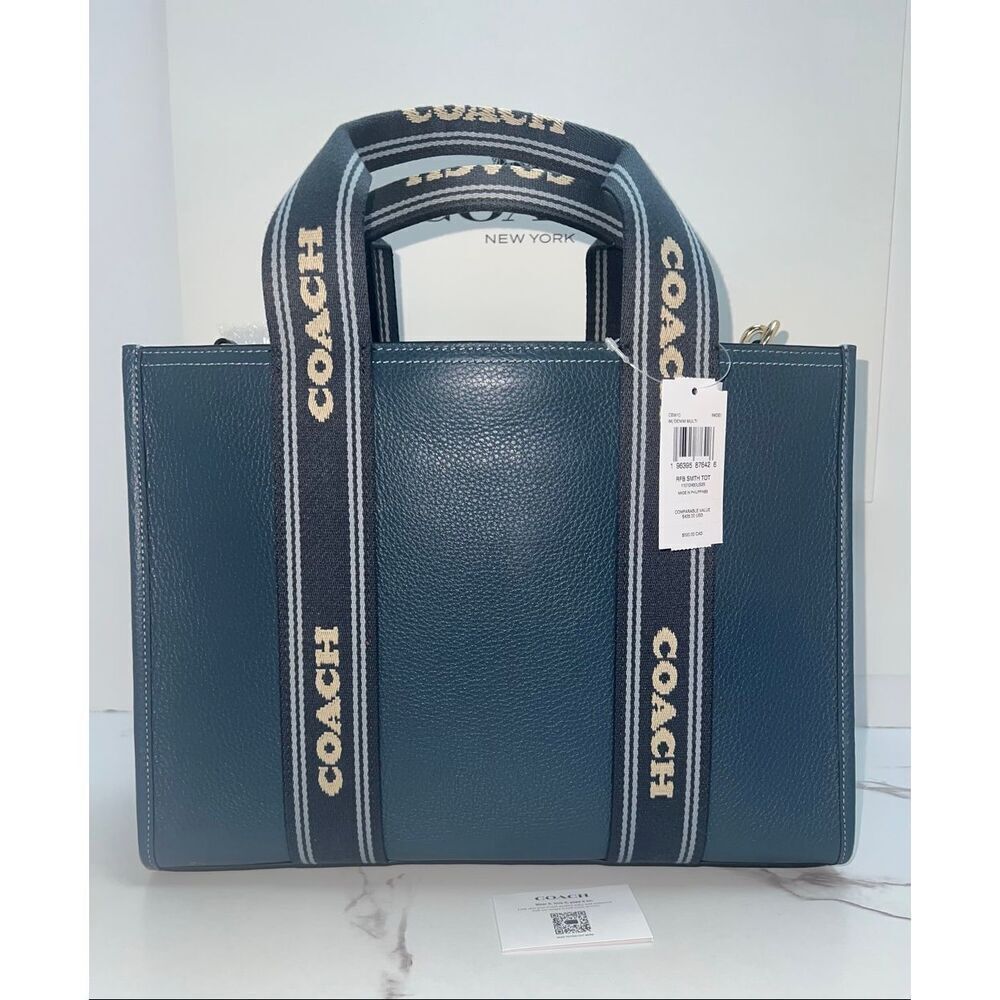 🔥🎁NWT! Coach Smith Tote Handbag Pebble Leather Denim Blue CBM10 Msrp:$428.00 - Picture 7 of 11